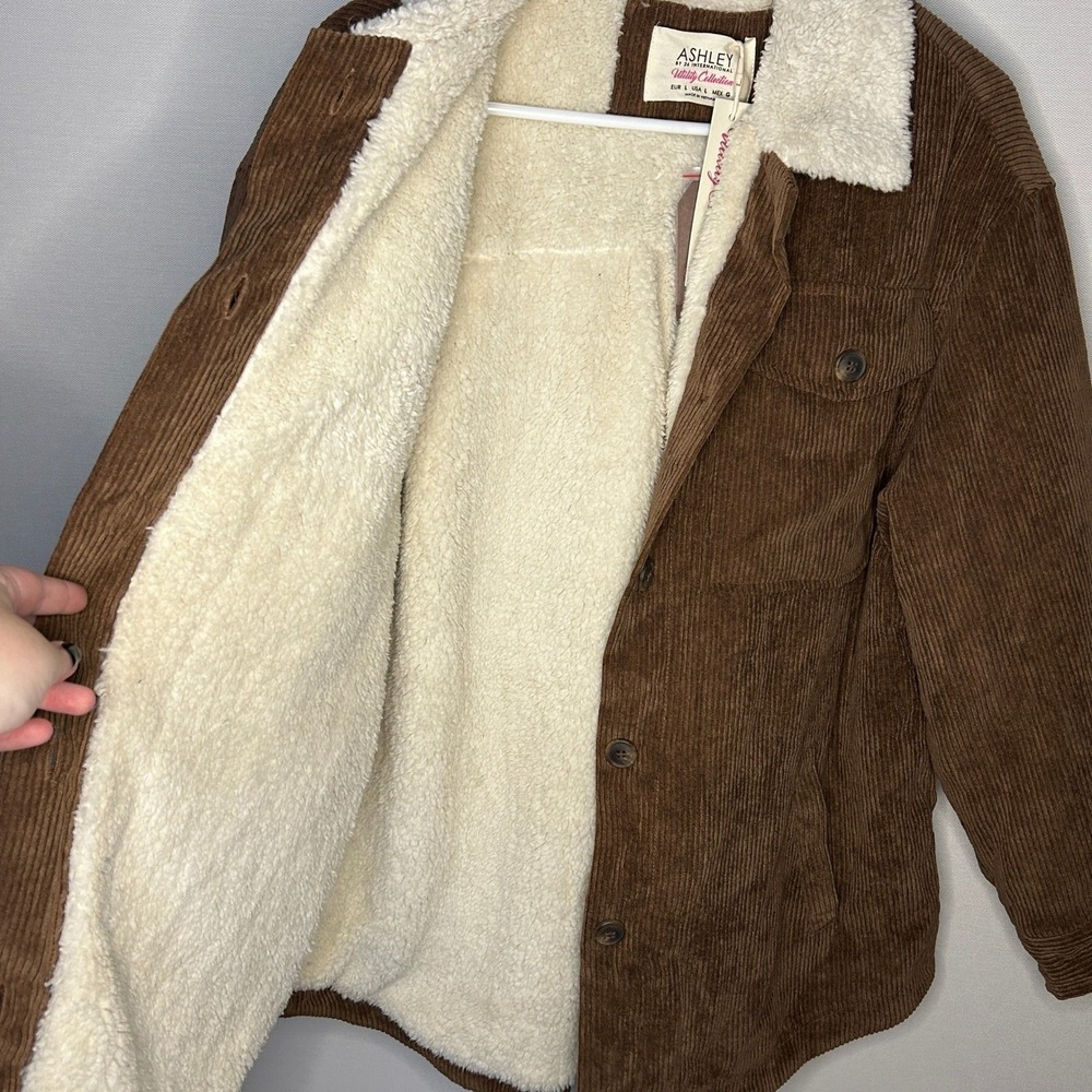 Ashley by 26 International Corduroy Sherpa Lined Jacket Brown L NWT Streetwear - Picture 7 of 10